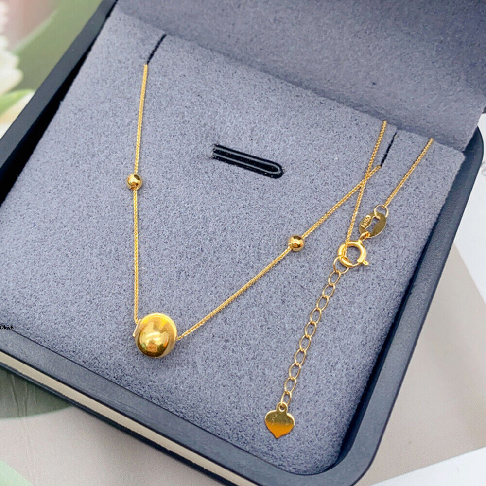Stamped Au750 Pure 18K Yellow Gold Chain Women Beads Wheat Link Necklace 18inch