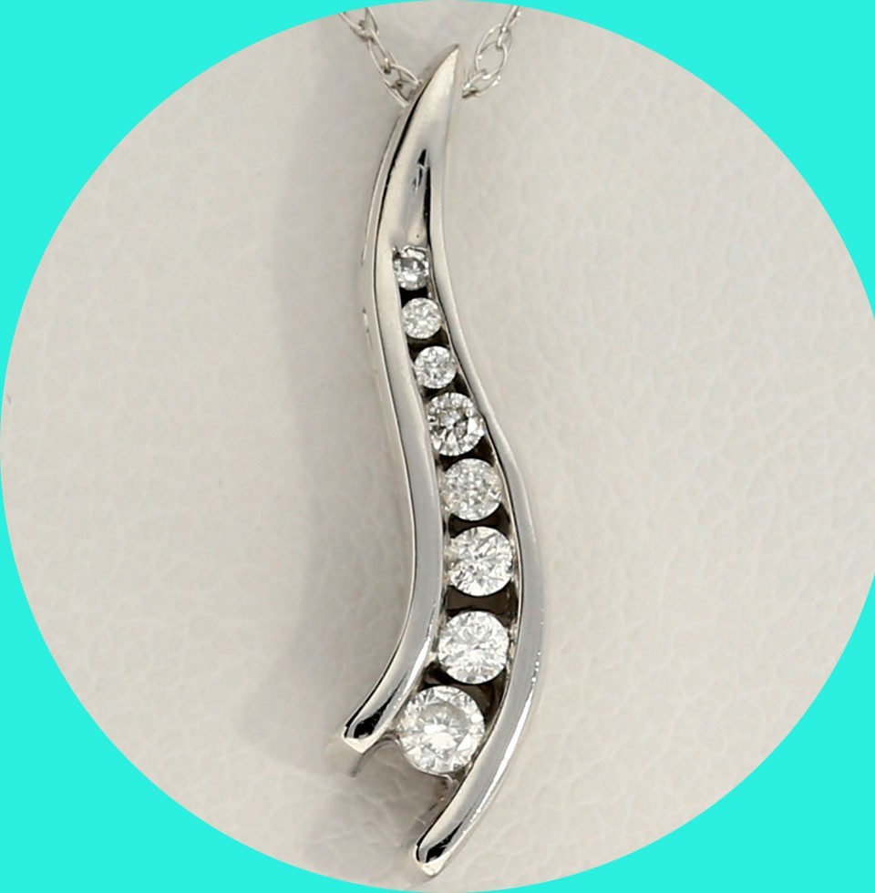 Diamond Journey Cascade Pendant Necklace .10CT 14K White Gold 16” Chain