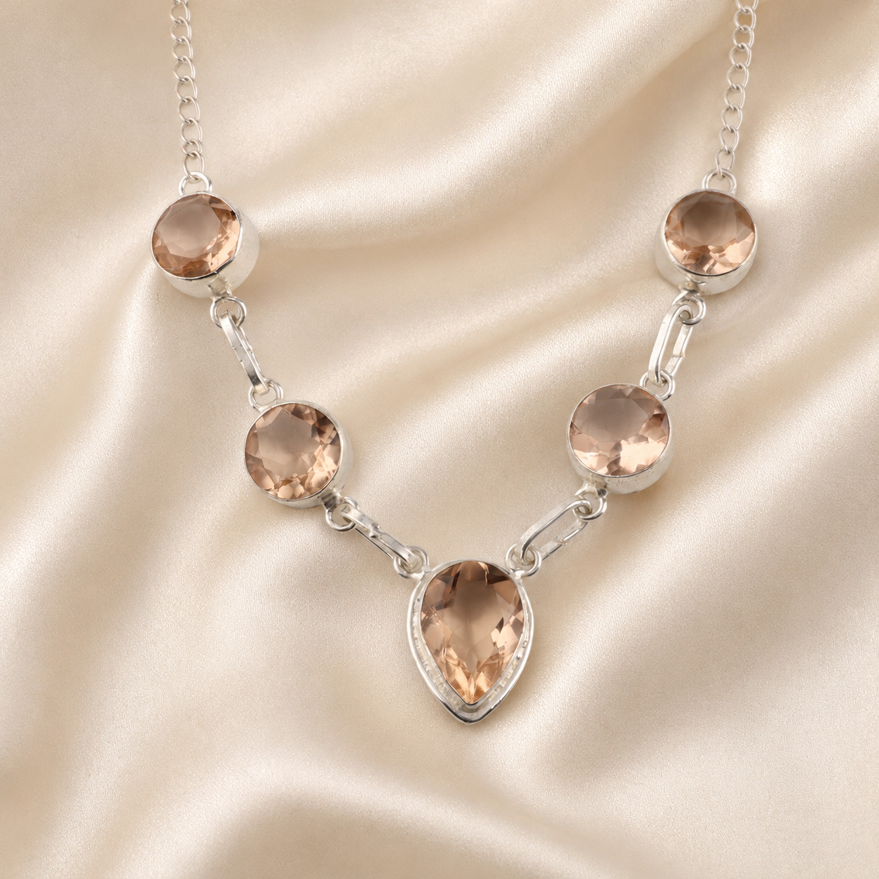 Peach Moonstone 925 Serling Silver Handmade Jewelry Necklace 16-18″ Gift For Her