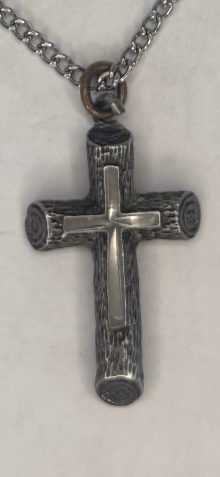Oxidized Sterling Silver Rustic Cross Pendant On 24” Chain