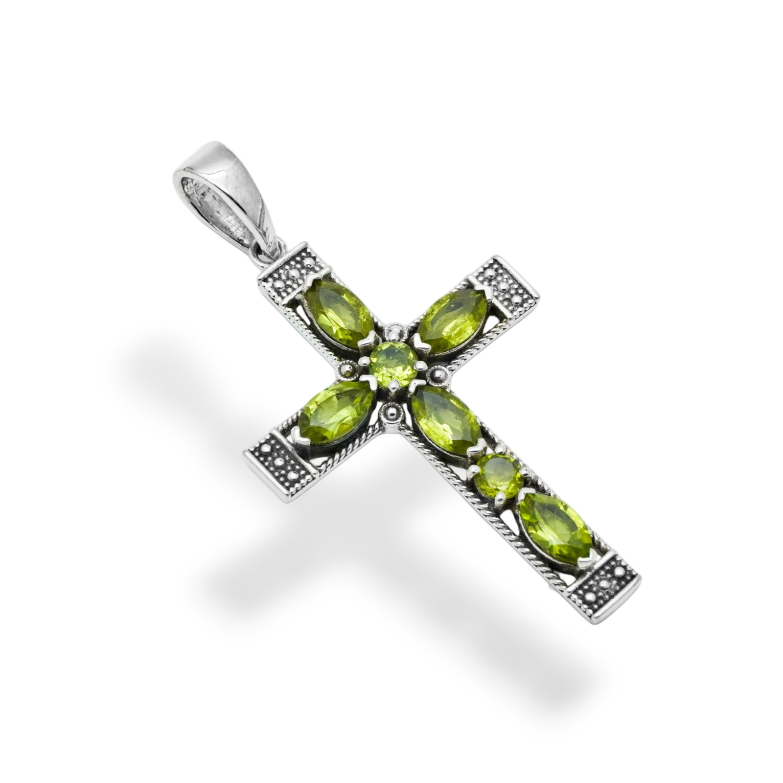 Genuine Peridot Cross Pendant Sterling Silver 925 Christian Jewelry Gift