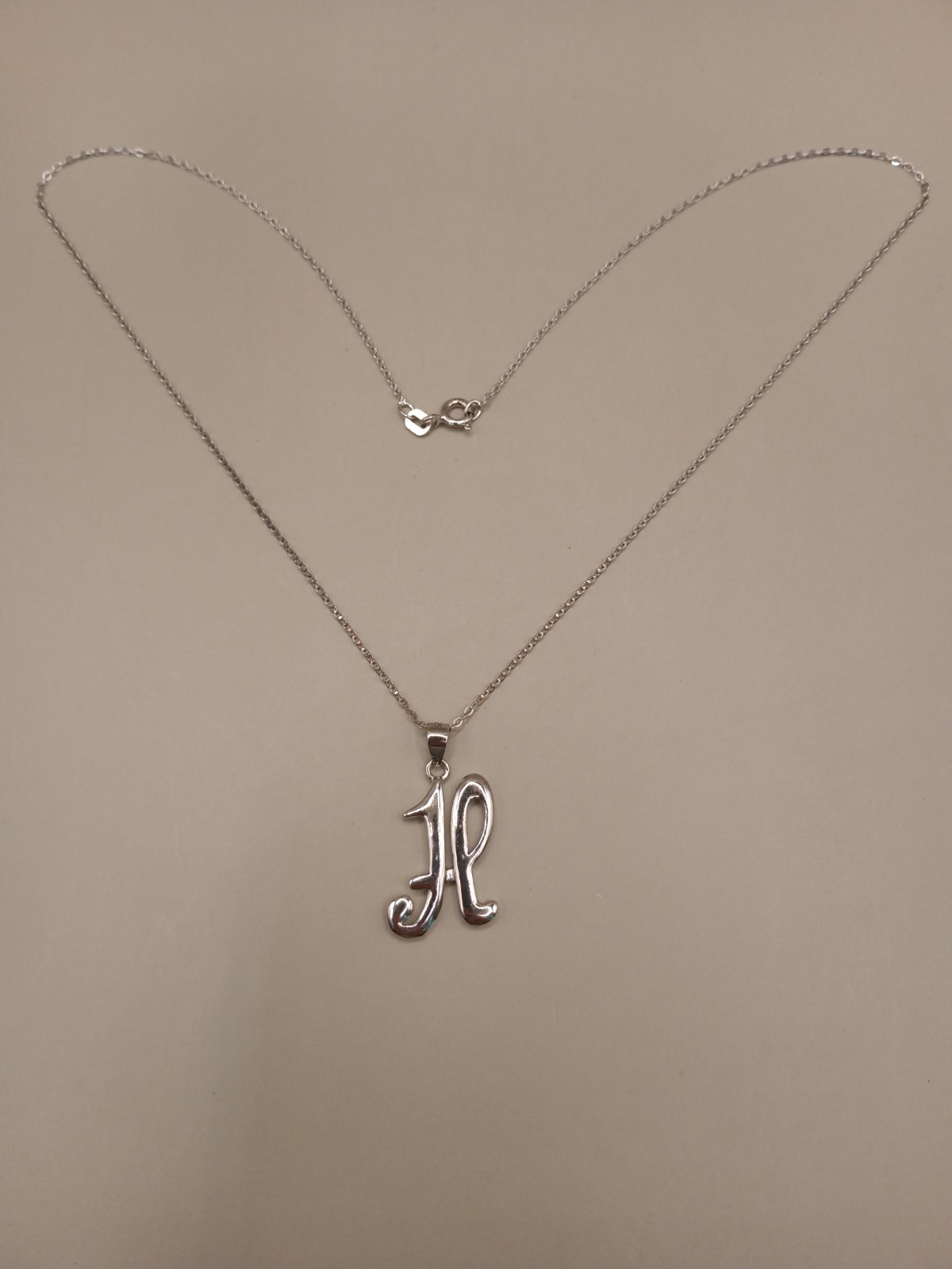 925 Sterling Silver H Letter Monogram Pendant Chain Link Necklace 16″