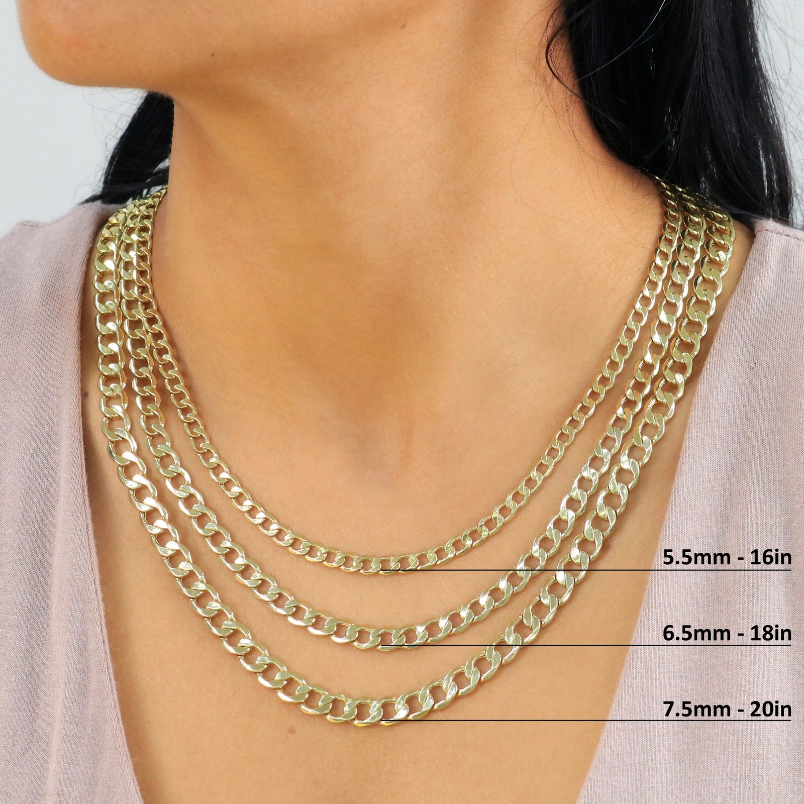 14K Yellow Gold 2mm-7.5mm Cuban Link Curb Chain Necklace Mens Womens, 16″- 30″