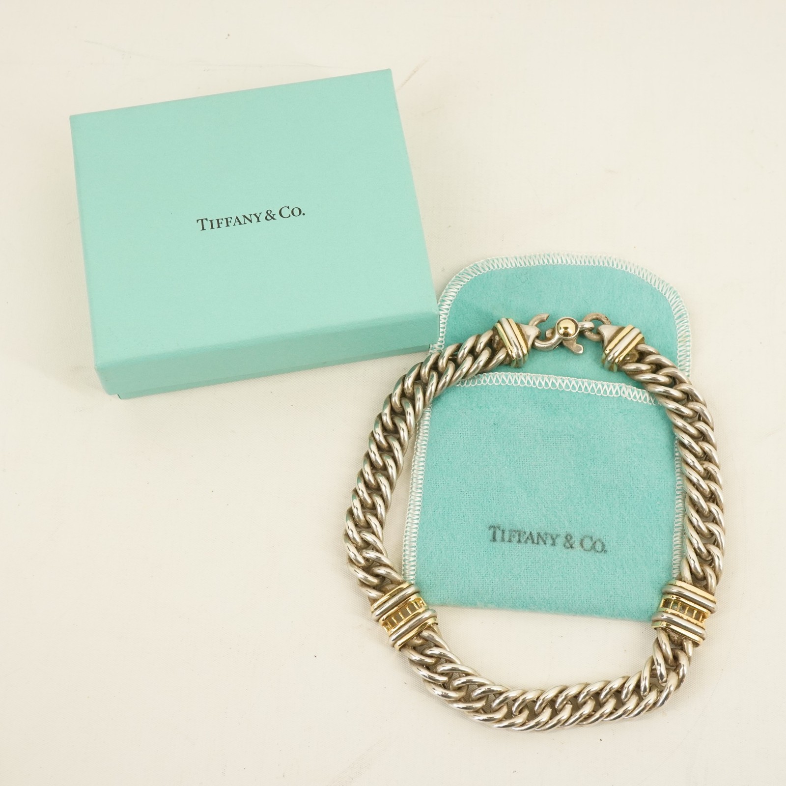 Vintage Tiffany & Co 14k Yellow Gold & Sterling Silver Curb Chain Choker