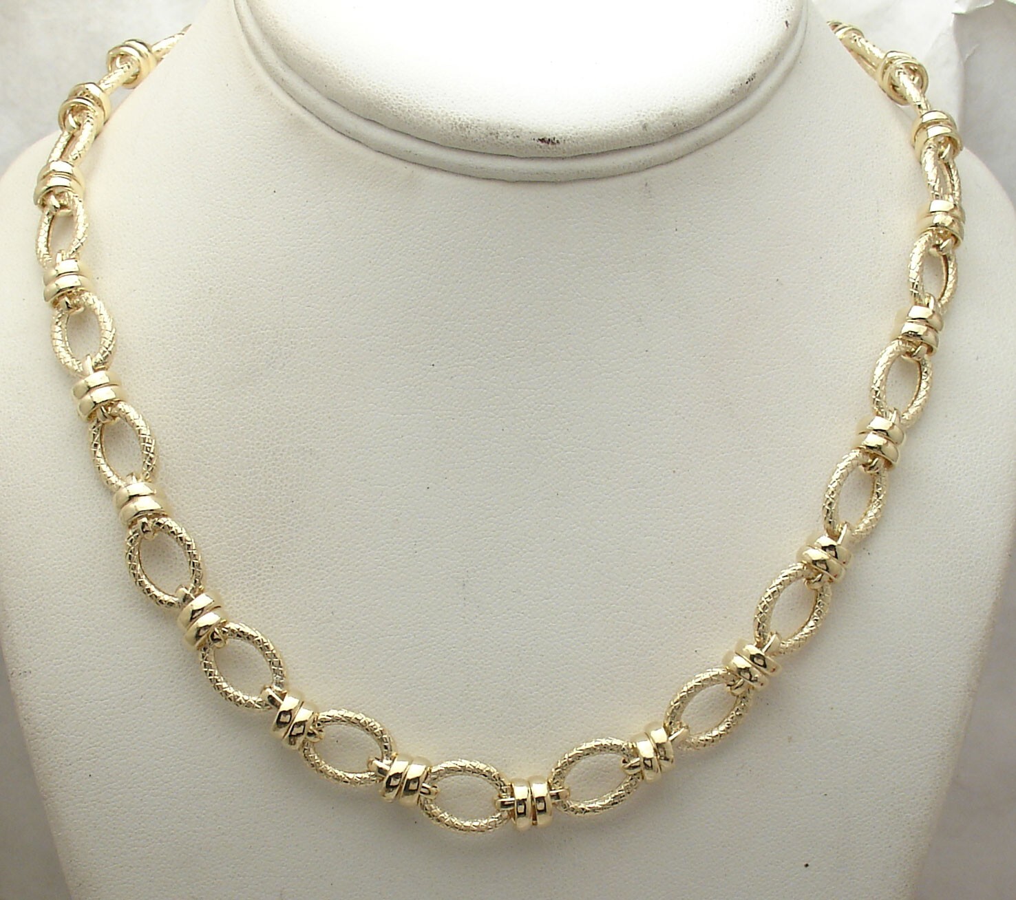 Technibond Diamond Cut Oval Link Chain Necklace 14K Yellow Gold Plated Silver