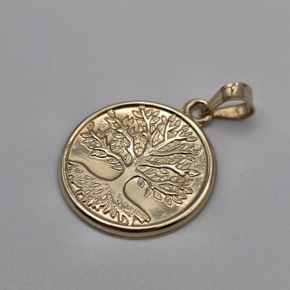 14K Yellow Gold Round Tree of Life Polished Ornate Proof-Like Medallion Pendant