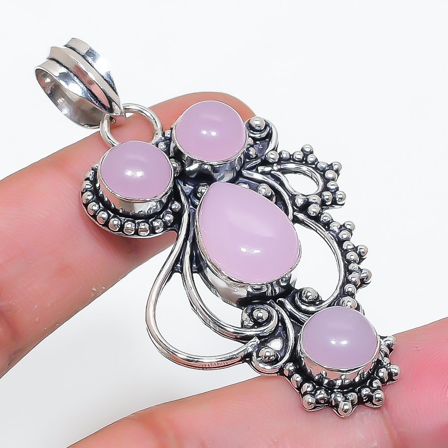 Pink Rose Quartz Gemstone Handmade 925 Sterling Silver Jewelry Pendant Size 2.2″