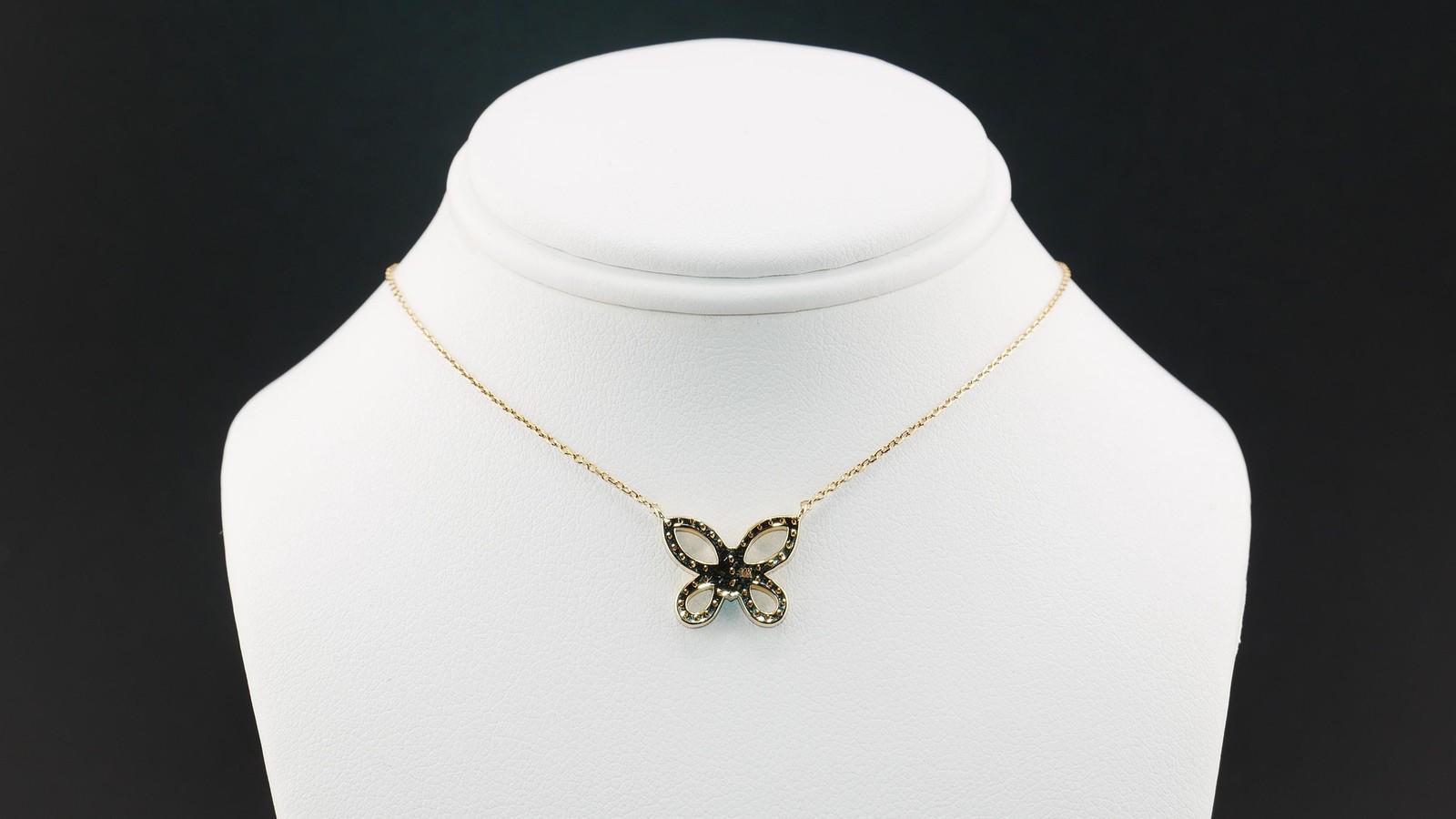 14K Gold Diamond Butterfly Pendant Necklace