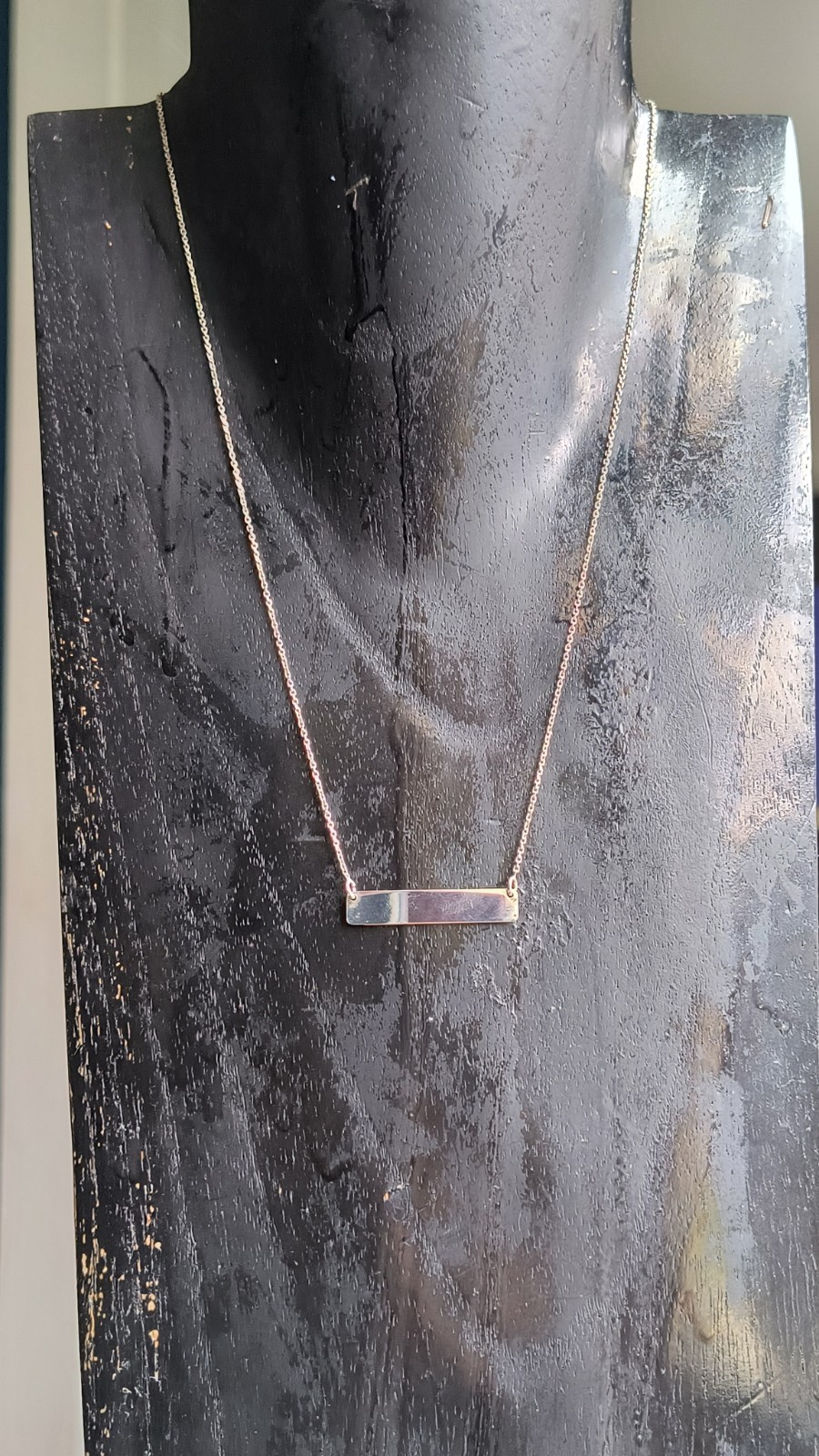 FINE BAR NECKLACE, 925 Sterling Silver Minimalist Necklace, Rectangle Pendant