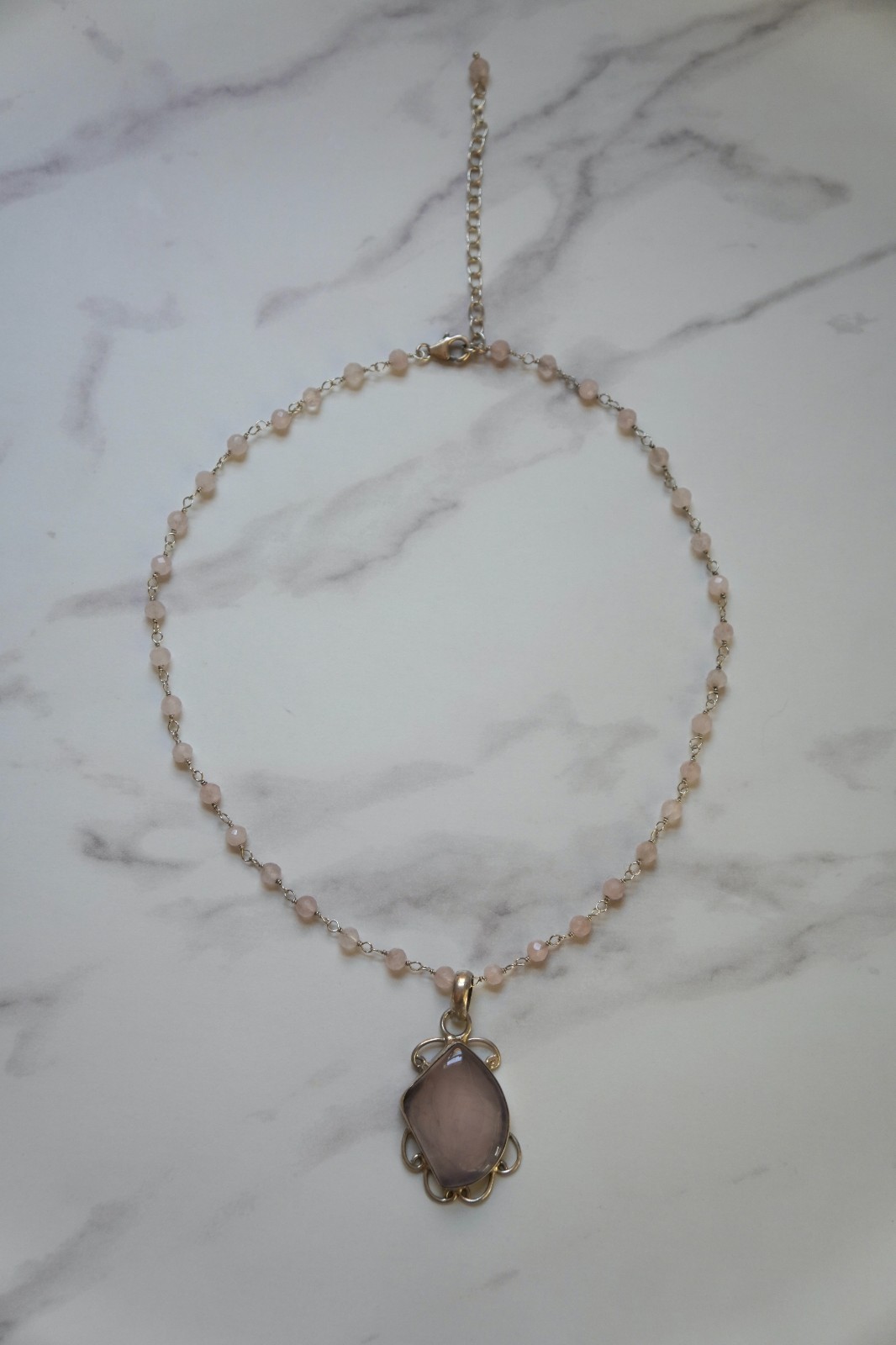 Sterling Silver Rose Quartz Necklace 16-18in