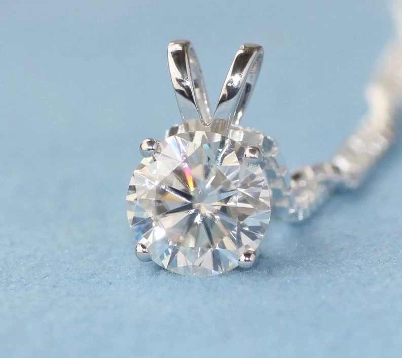 1 CT 6.5mm Solitaire Real VVS1 Moissanite Pendant Necklace 925 Sterling Silver