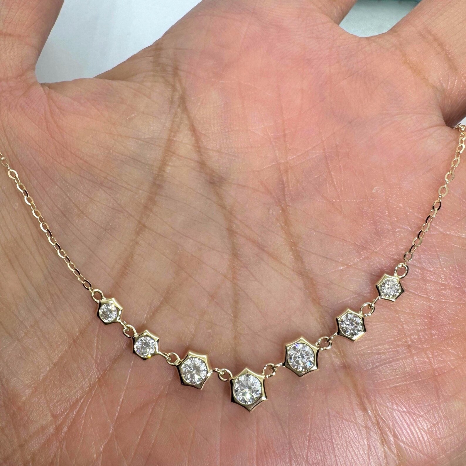 1.00Ct Round Cut Moissanite Bar Layering Adjustable Chain 14K Yellow Gold Plated