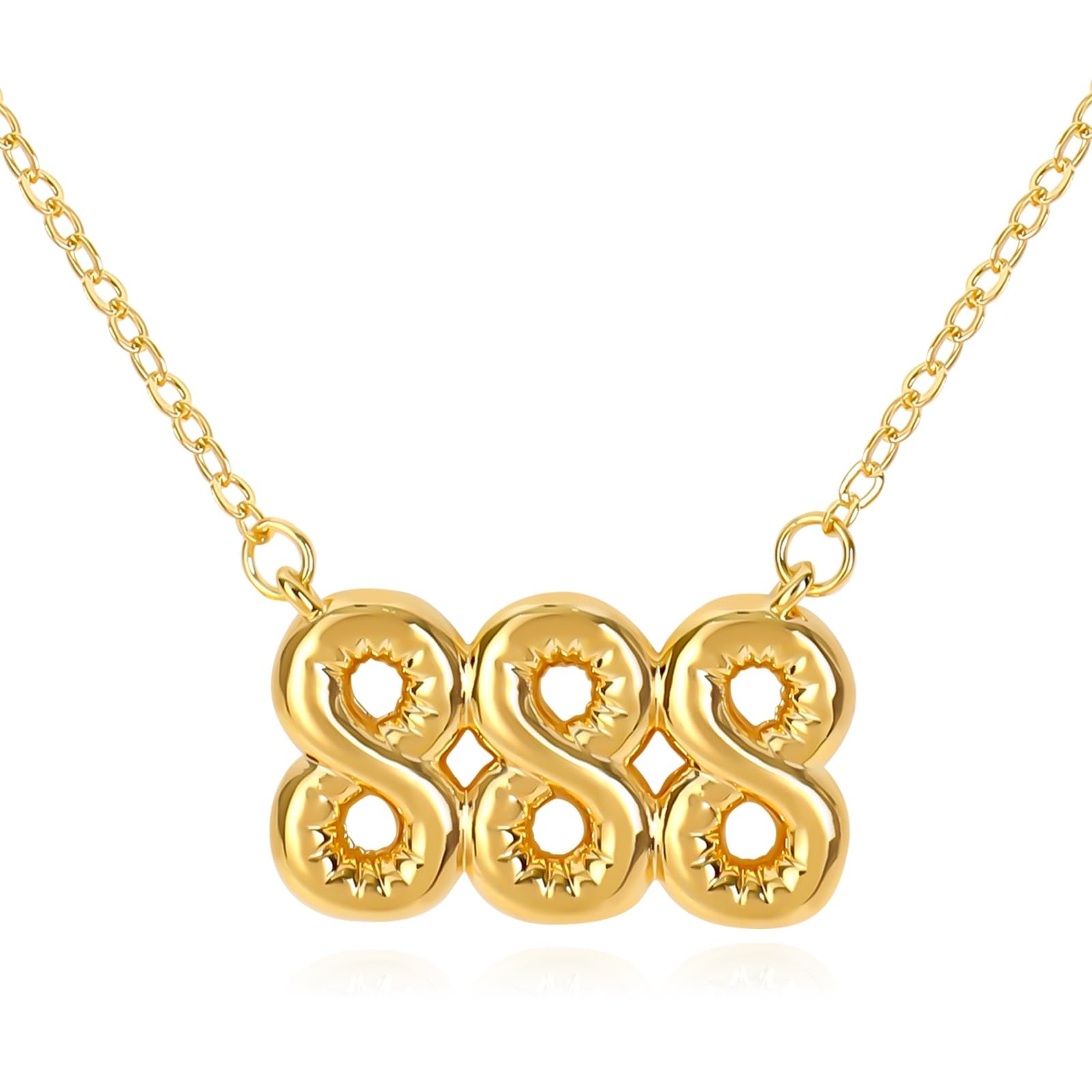 Bubble Angle Number Necklace 888 for Women, 18K Gold Plated Lucky Number Pendant