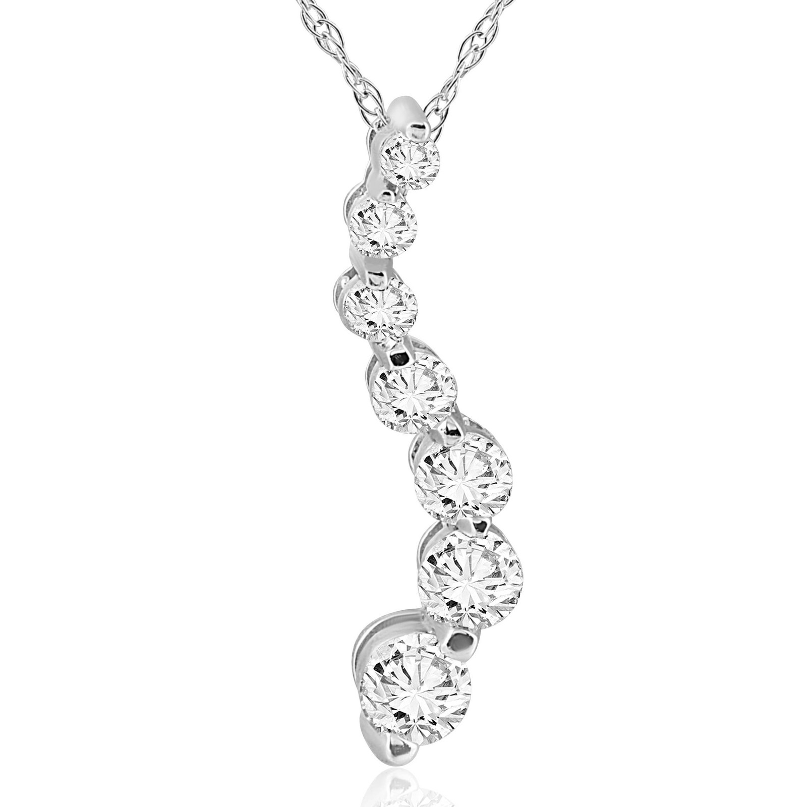 14K White Gold 1/2 ct TW Real Diamond Journey Pendant Necklace (3/4 inch tall)