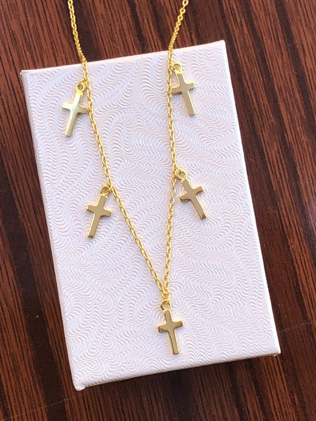 925 Sterling Silver Cross Charm Dangle Choker Necklace Plain Gold 9mm 15.5″ Girl