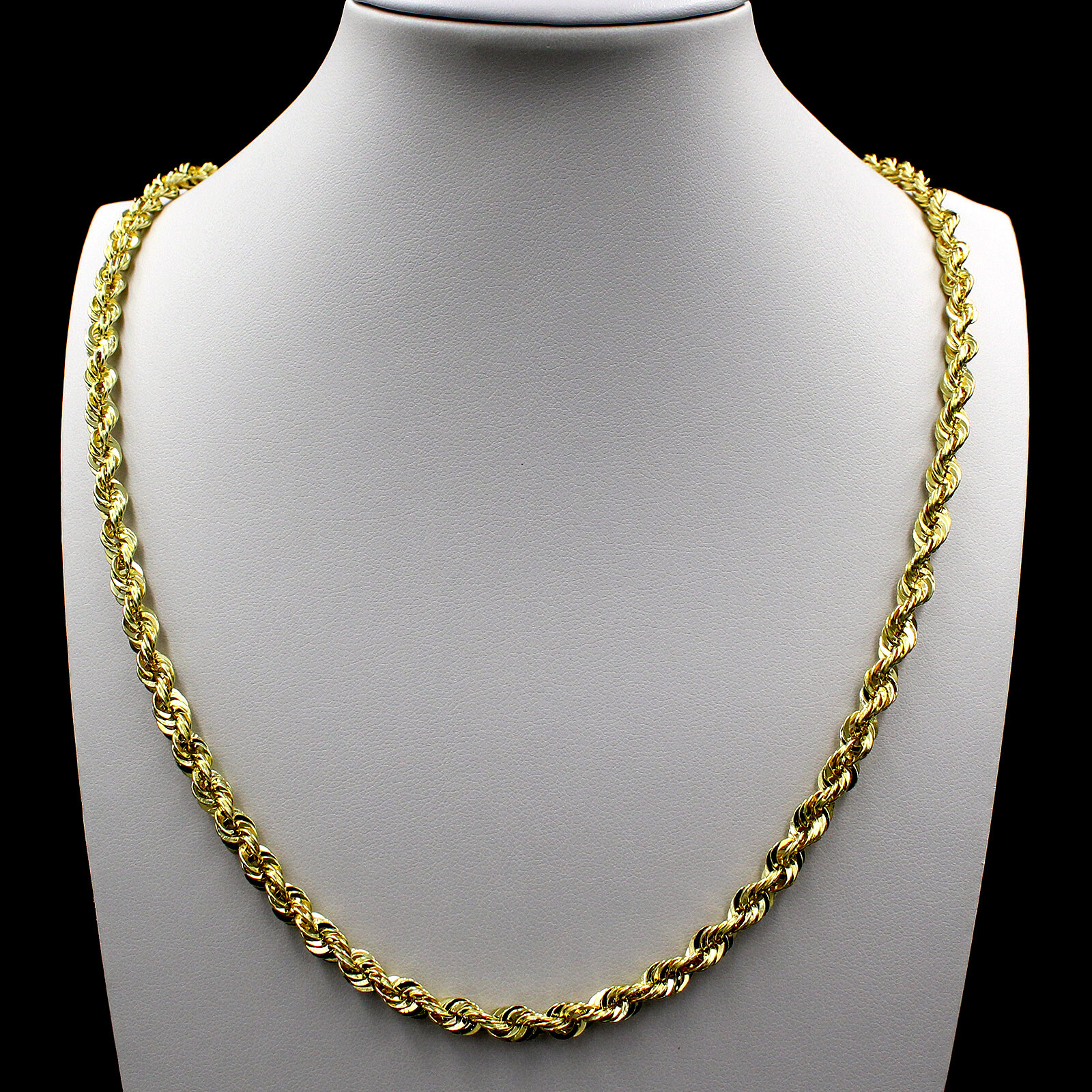Real 10K Yellow Gold 5mm Diamond Cut Rope Chain Pendant Necklace 18″-30″