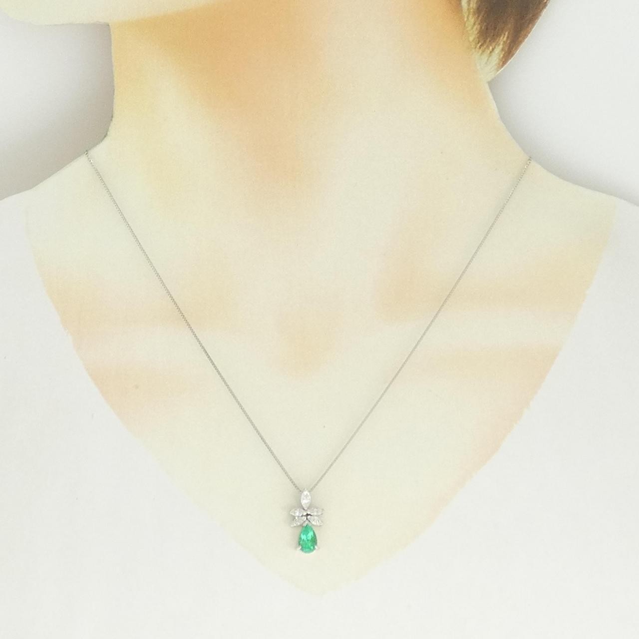 Authentic PT900/PT850 Emerald Necklace 0.85CT #270-004-365-6421