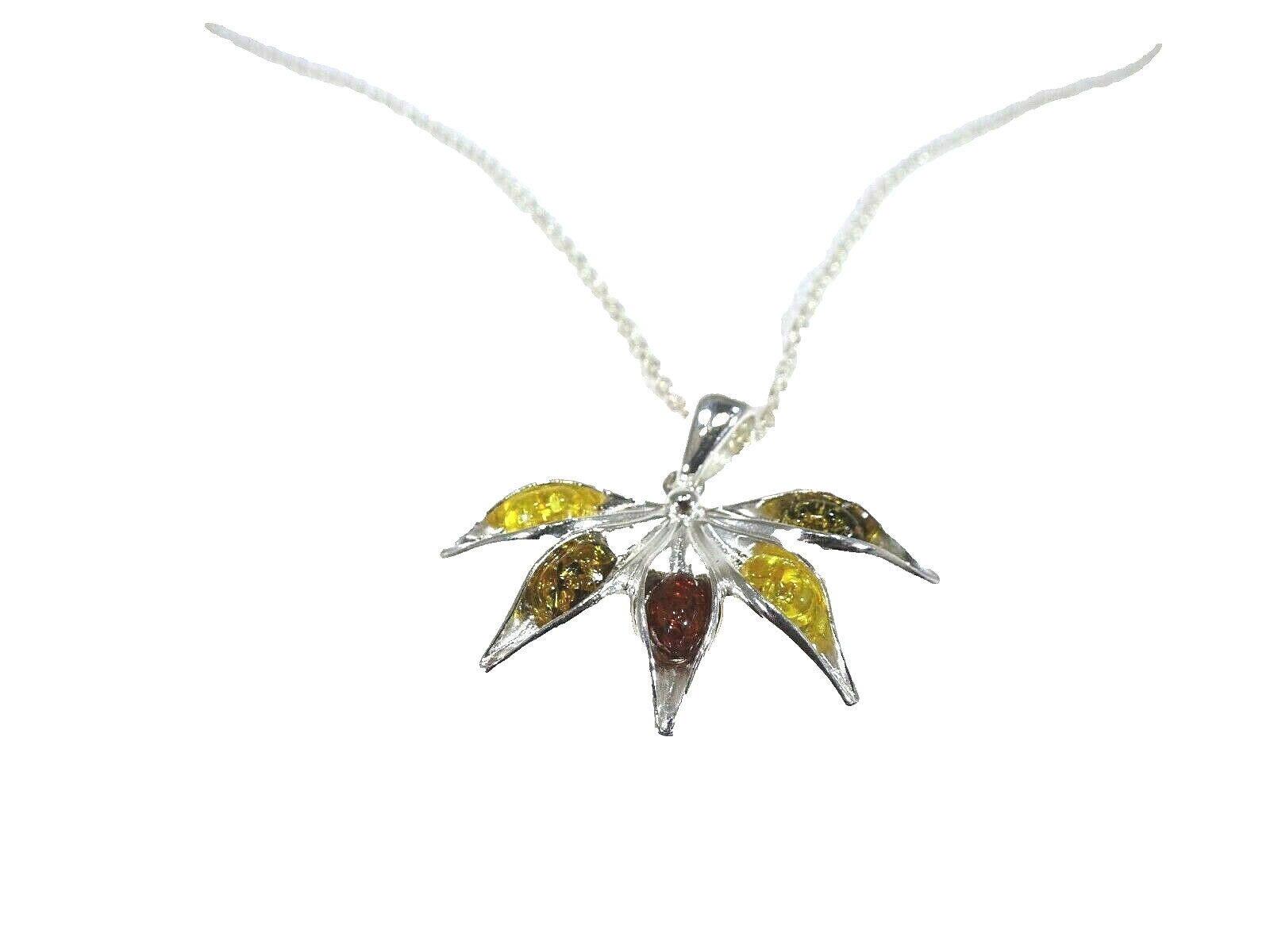 Multicolour Natural Baltic Amber Solid Sterling Silver Italian Necklace- 46.5 cm