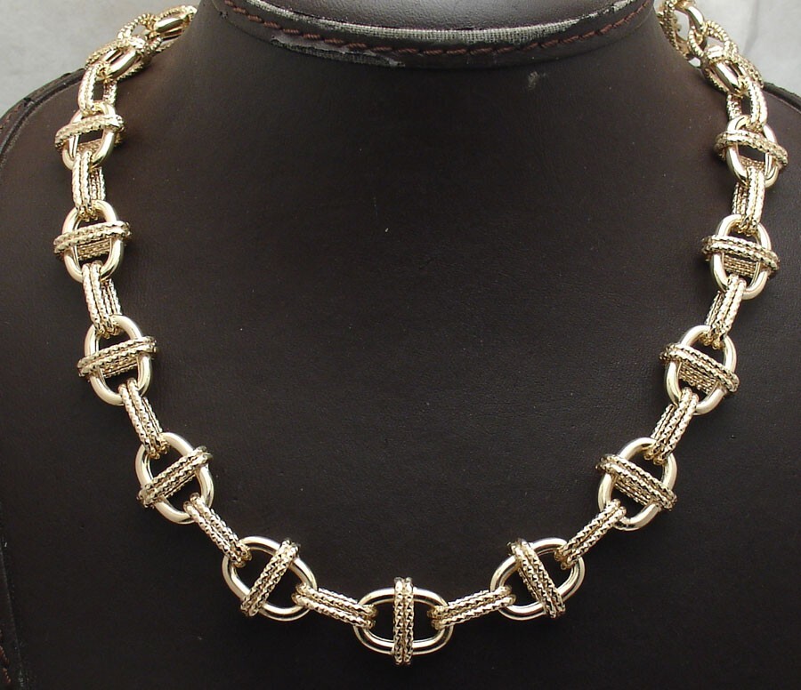 Diamond Cut CrissCross Oval Link Chain Necklace 14K Yellow Gold Plated Silver
