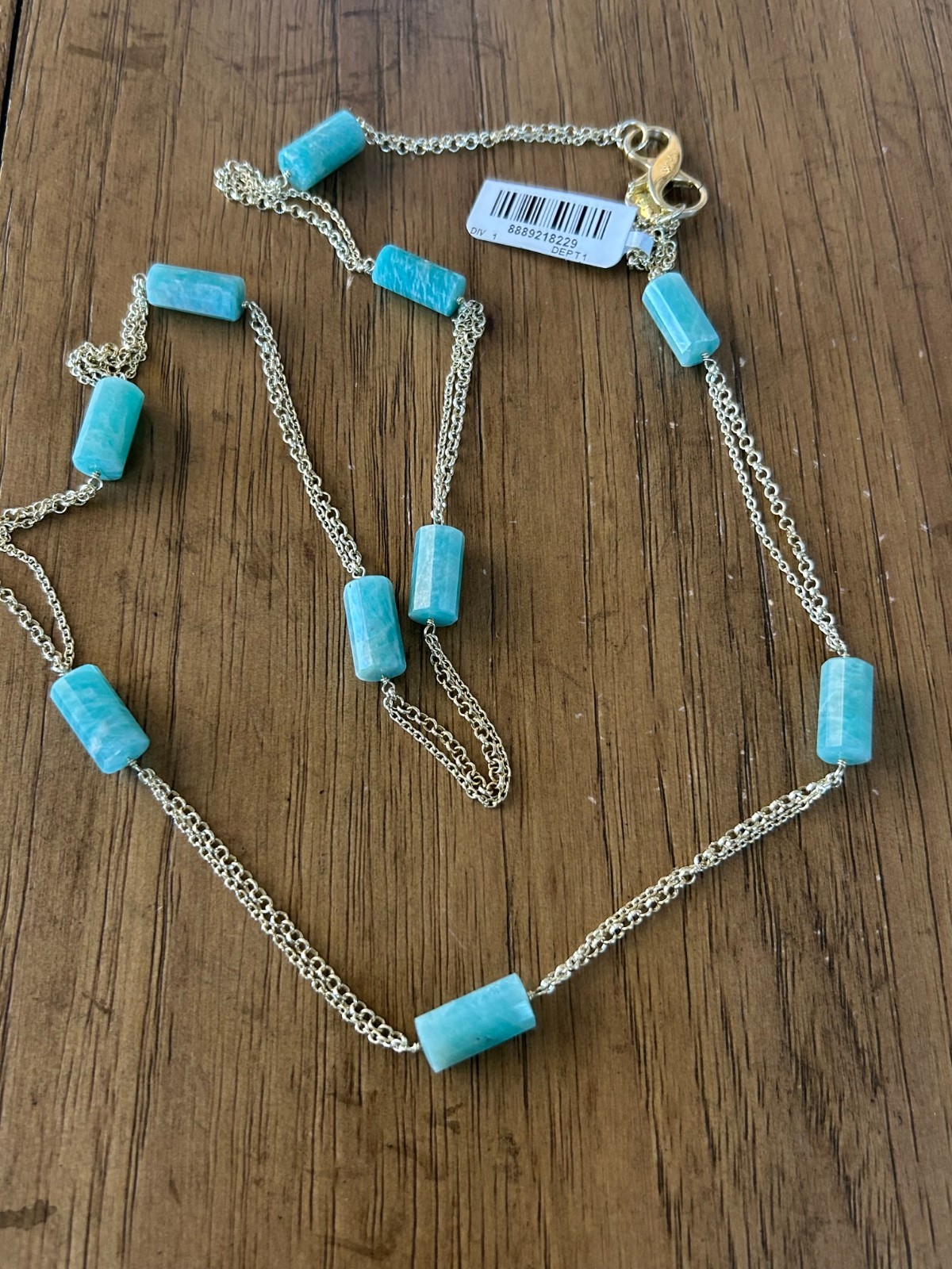 Rarities Carol Brodie Gold-Plated Silver Barrel-Cut Amazonite Bead Necklace NWT