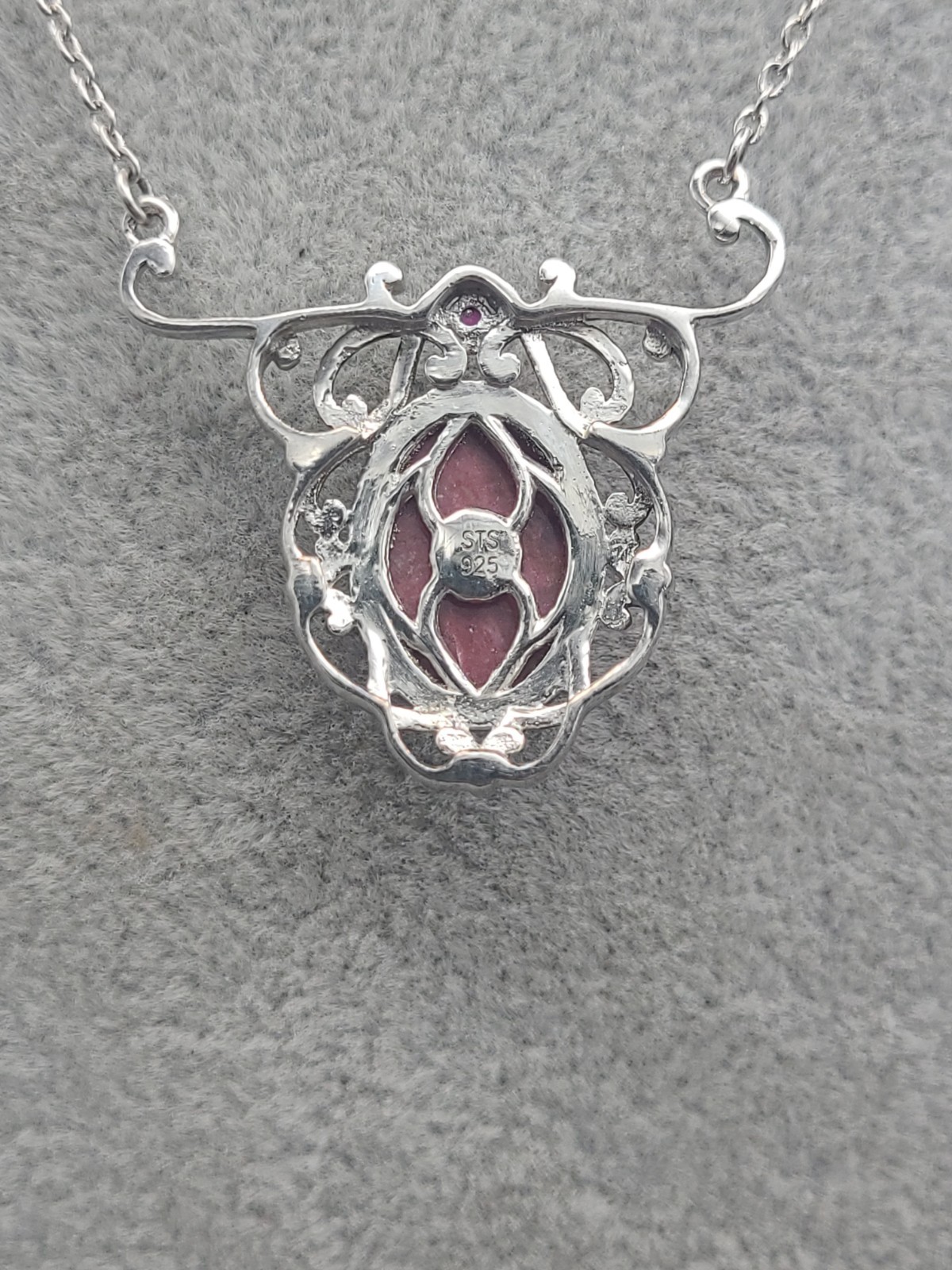 STS Pink Rhodochrosite & Unknown Gemstone Necklace 18 Sterling Silver 925
