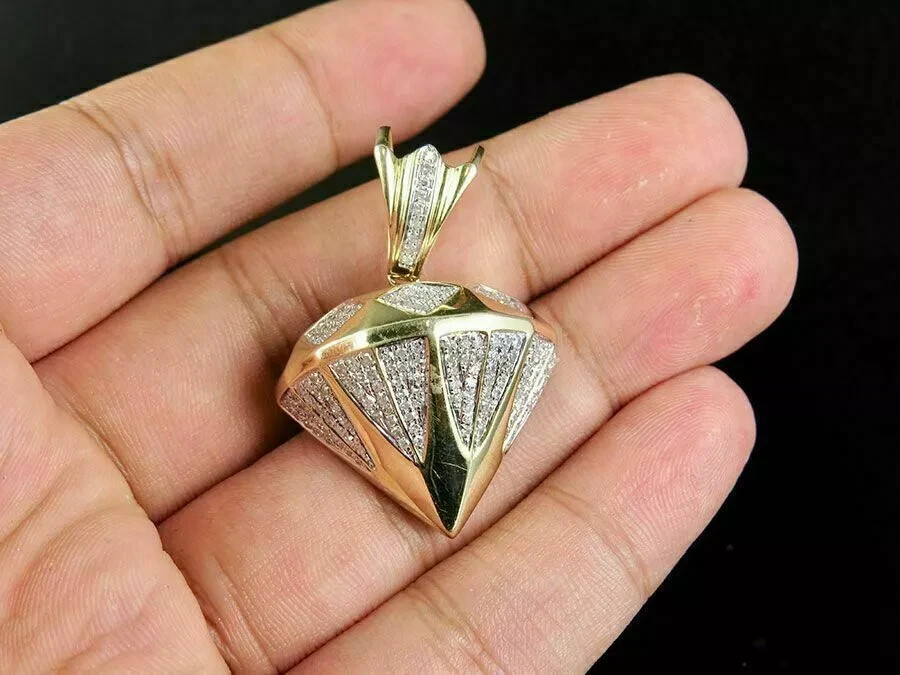 14K Yellow Gold Finish Diamond 3D Diamond Shape Pendant Charm 1.60 Carat 1.5″