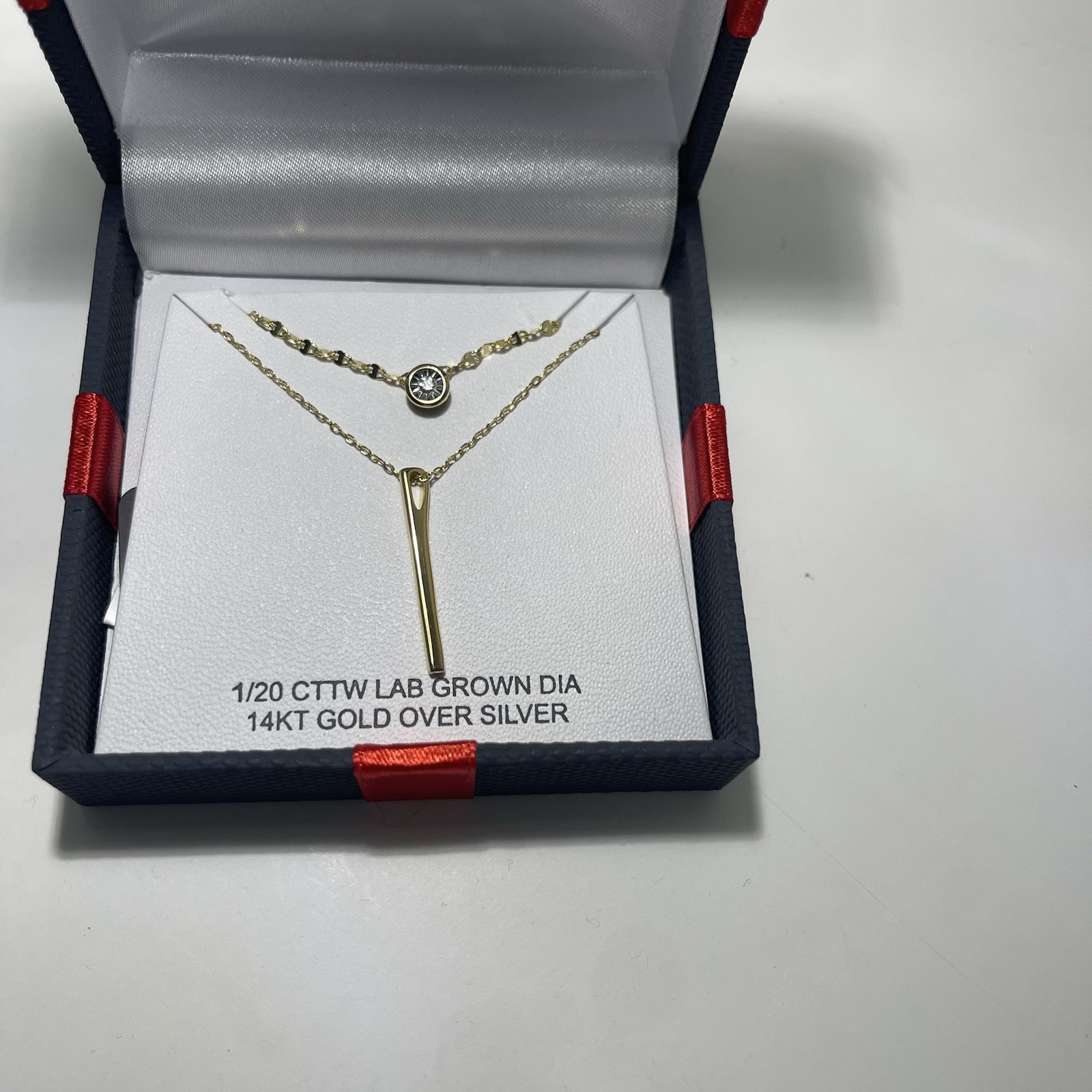 Set Of Two Asymmetrical Necklaces Lab Grown Diamond 14K Gold Over Silver