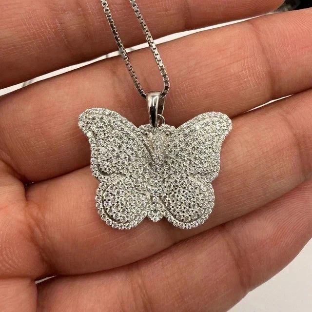 2.80Ct Round Cut Moissanite Women’s Butterfly Pendant 14K White Gold Plated