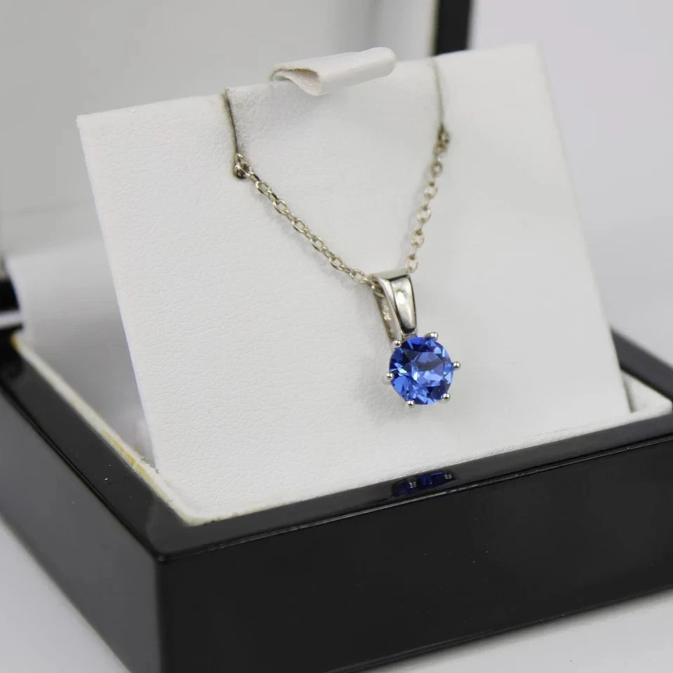 2Ct Round Cut Lab-Created Blue Sapphire 14k White Gold Finish Women’s Pendant