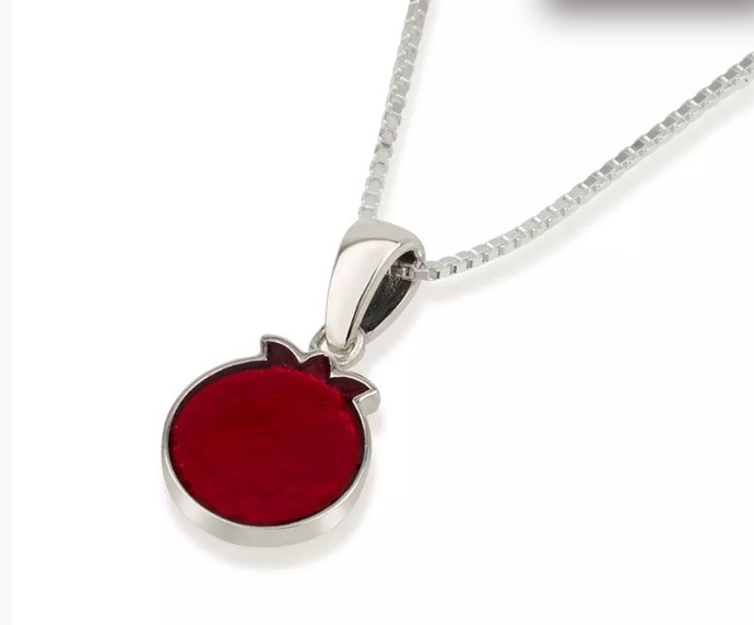 Red Enamel ‘Pomegranate’ Sterling Silver Necklace – 16″ inch / 40 cm