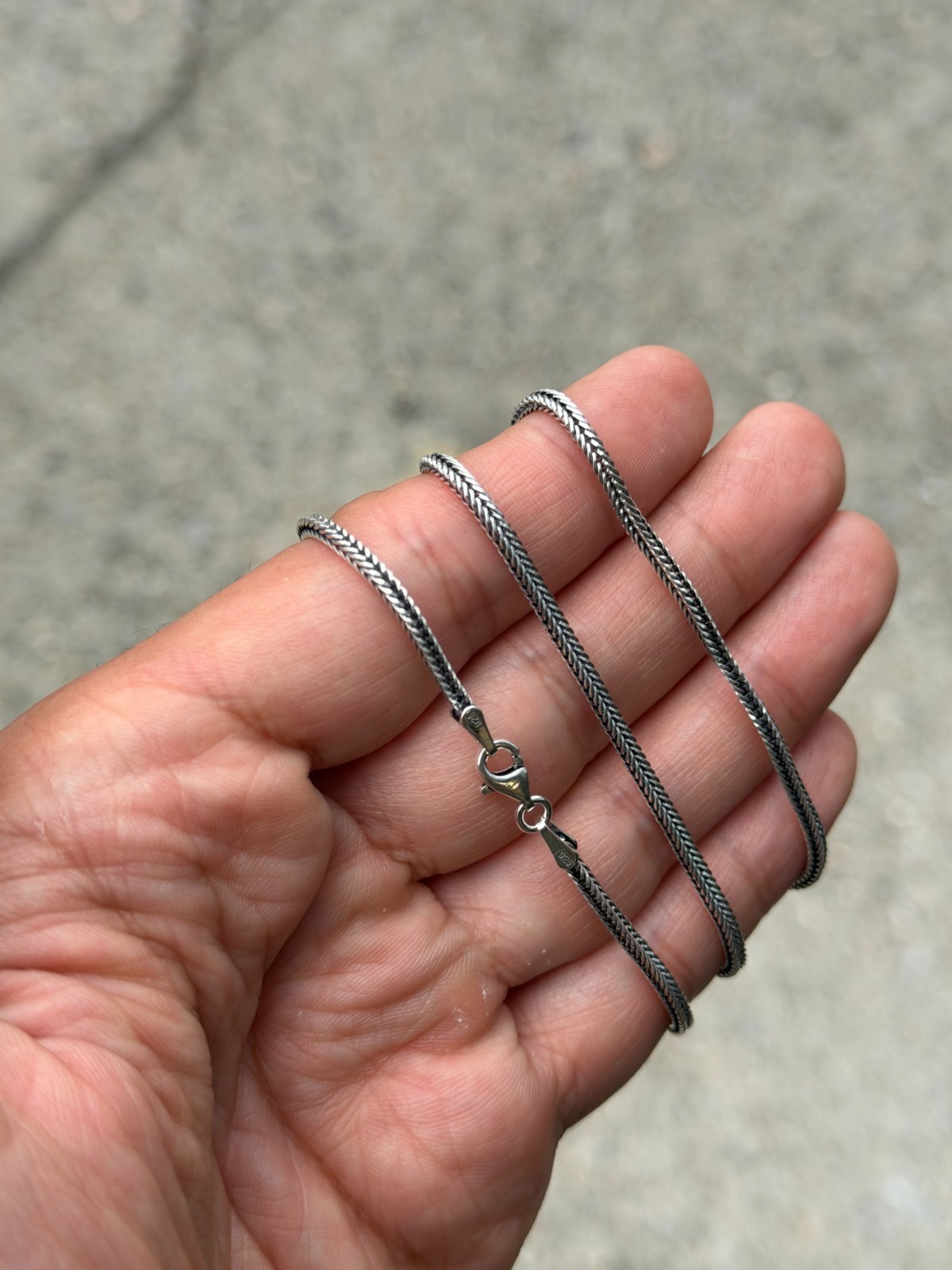 Oxidized 2mm Foxtail Chain Solid 925 Sterling Silver For Men And Women