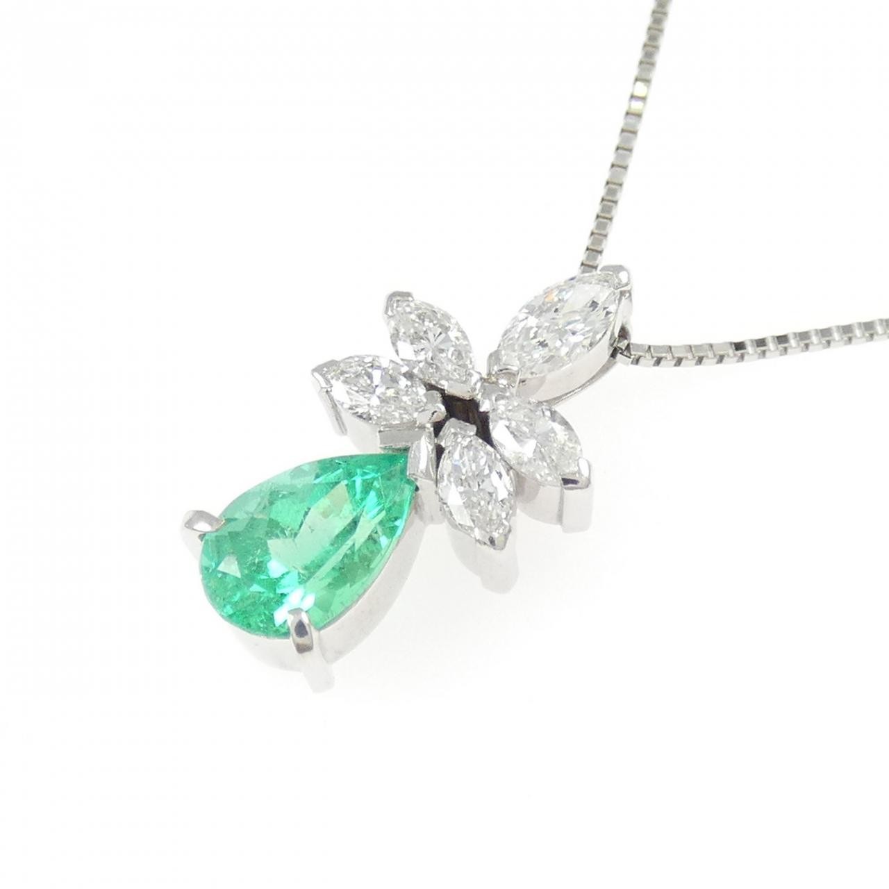 Authentic PT900/PT850 Emerald Necklace 0.85CT #270-004-365-6421