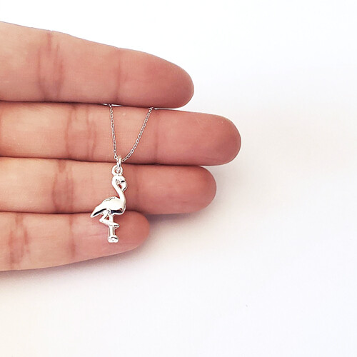 Sterling Silver Flamingo Charm Necklace (shiny)