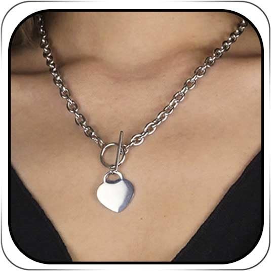Heart Toggle Necklace Silver Stainless Steel Pendant Choker Charm Necklaces Cabl