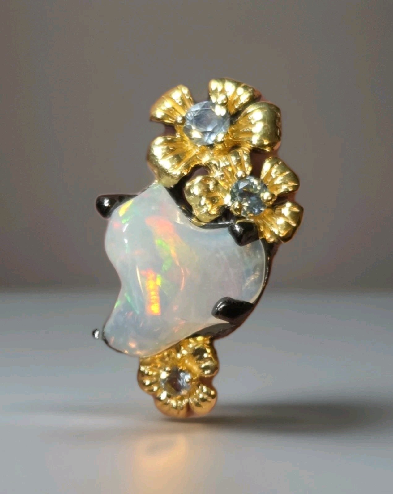 Natural Opal Polished Rough Flower 925 Sterling Silver Pendant Jewelry 2010