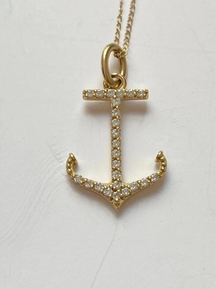 2CT Round Cut Lab Created Diamond Anchor Womens Pendant 14K Yellow Gold Over
