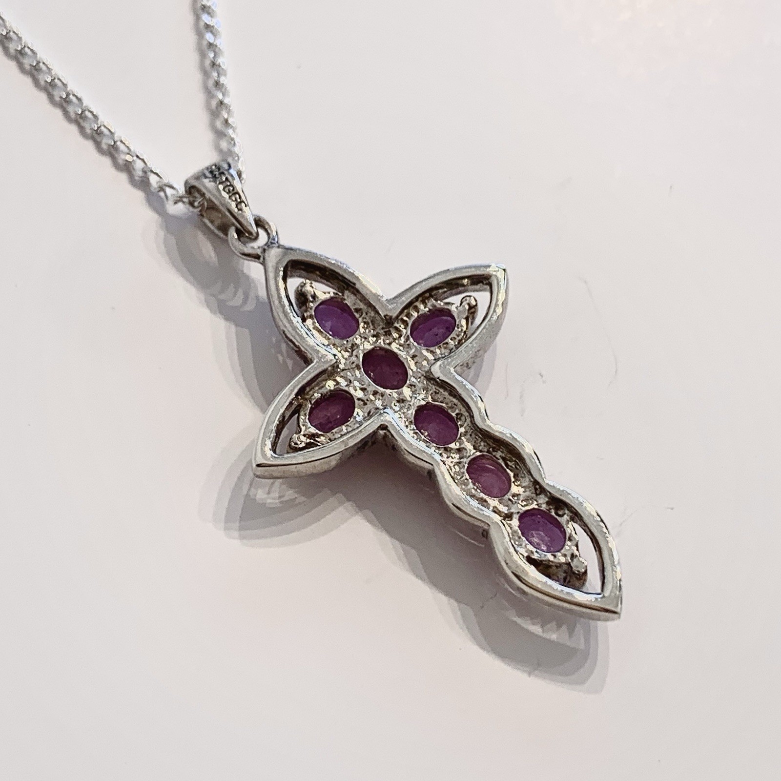 Sterling Silver 925 Pink Topaz Cross Pendant Chain Necklace – 16″ Inches