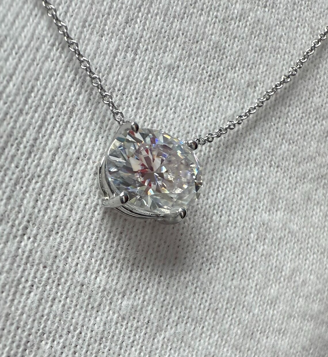 2.50CT Oval Cut Moissanite Solitaire Pendant for Womens 14K White Gold Plated