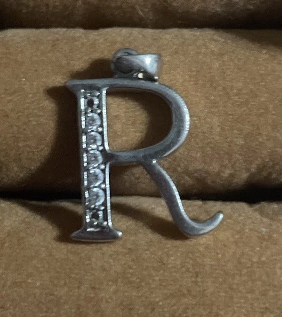 Moissanite Sterling Silver R Initial Pendant 2.06 grams Approx .75 Inch