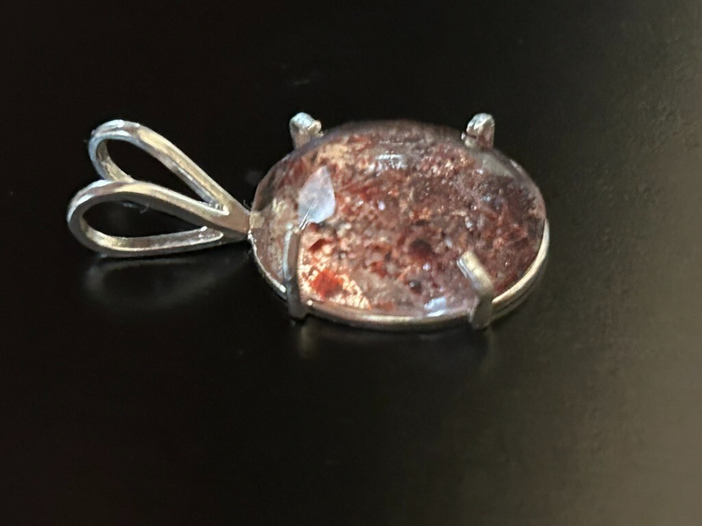 Ice Strawberry Quartz Oval Faceted pendant 7.75 ctw Silver 16x12mm Estate
