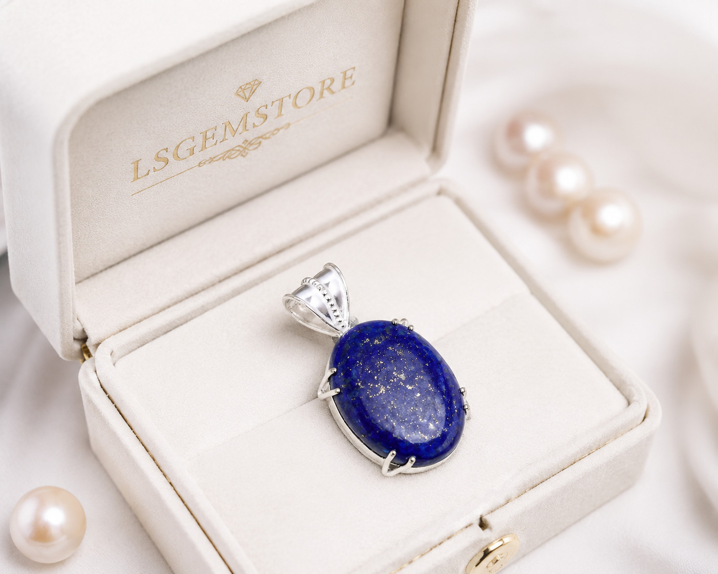 Natural Lapis Lazuli Oval Gemstone Pendant 925 Sterling Silver Handmade Jewelry