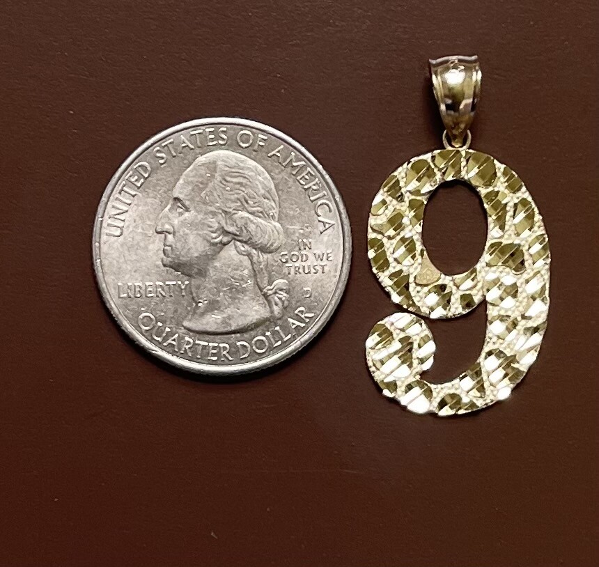 10K Yellow Gold Diamond Cut Nugget Number Charm 0 – 9 Pendant