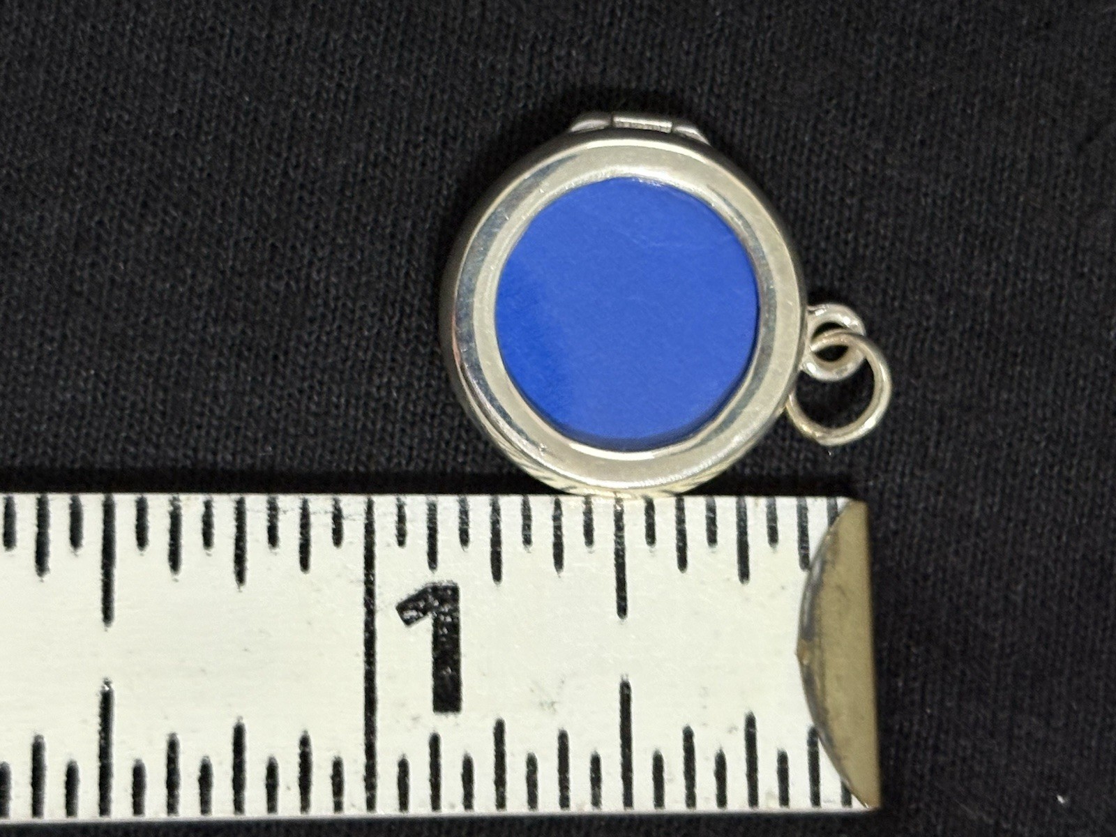 Geo 925 Sterling Silver Blue Enamel Round Photo Locket Pendant Thailand VTG