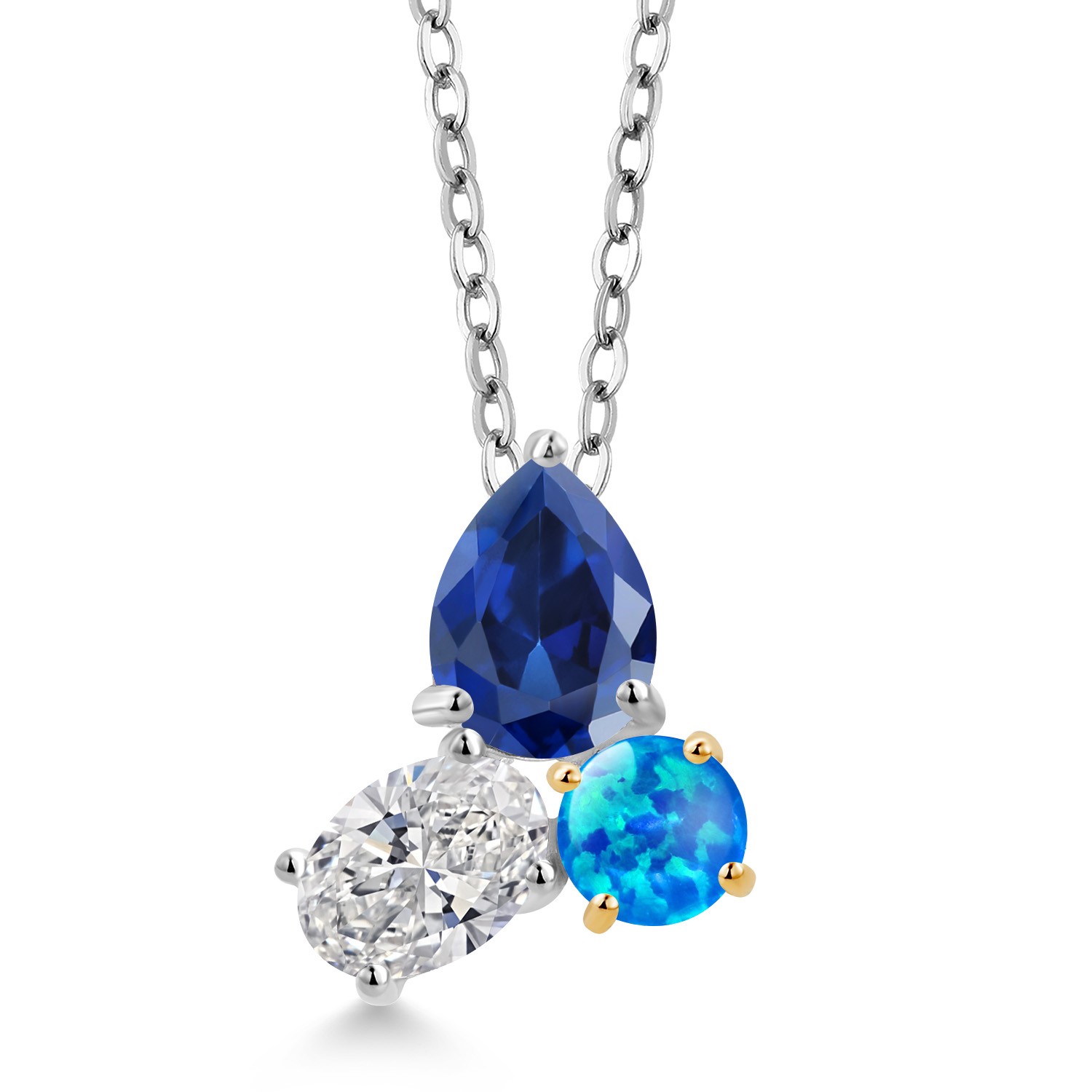 3.20 Ct Created Sapphire Lab Grown Diamond 925 Silver and 10K Yellow Gold