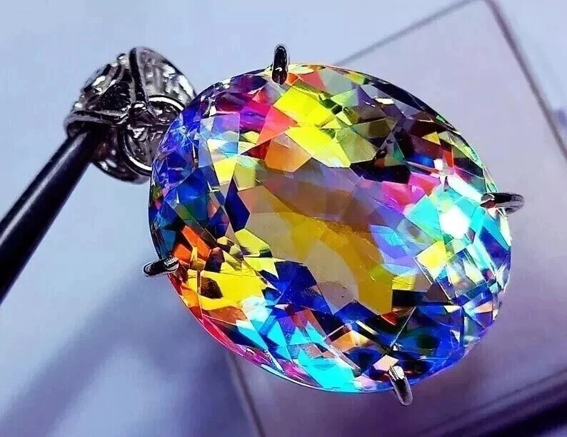 Natural Oval Mystic Topaz 90.10 Ct+ 925 Solid Silver Rainbow Pendant Gemstone