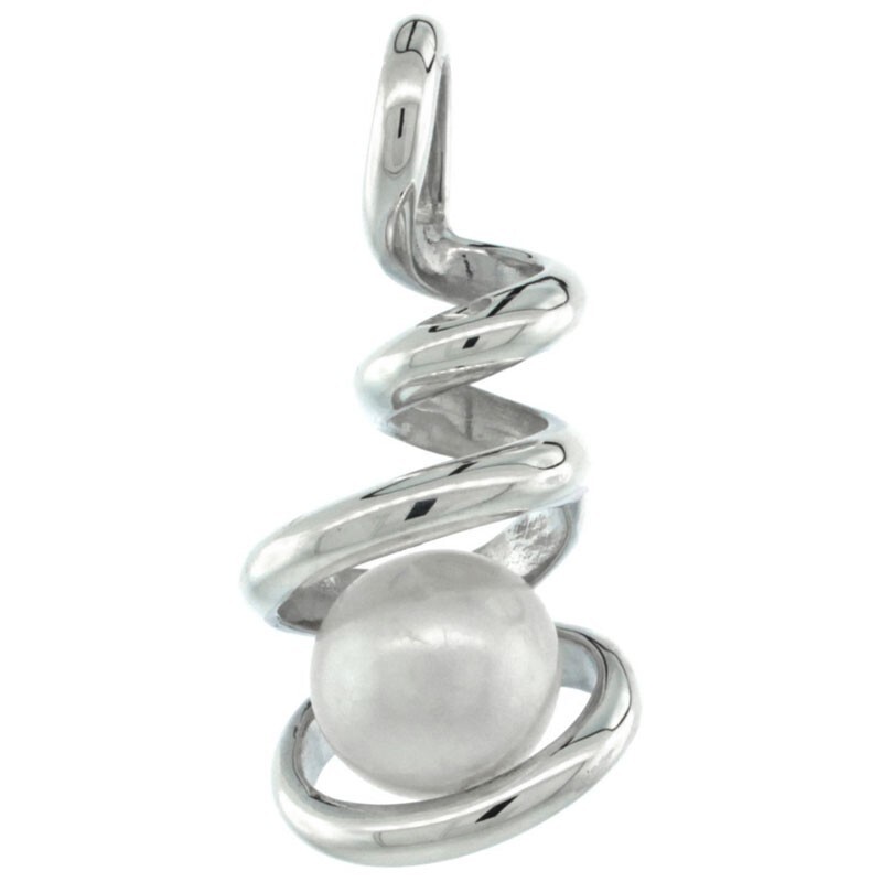 925 Sterling Silver Spiral Twist Pearl Pendant High Polished 11/16 Inch (17mm)