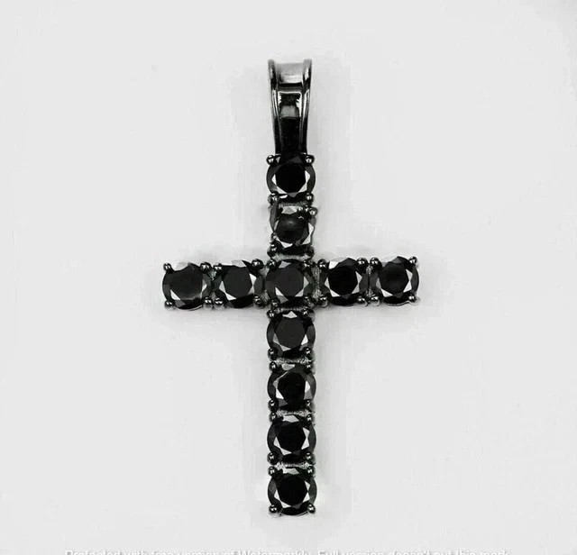 2Ct Round Black Diamond Lab Created Men’s Cross Pendant 14k Black Gold Plated