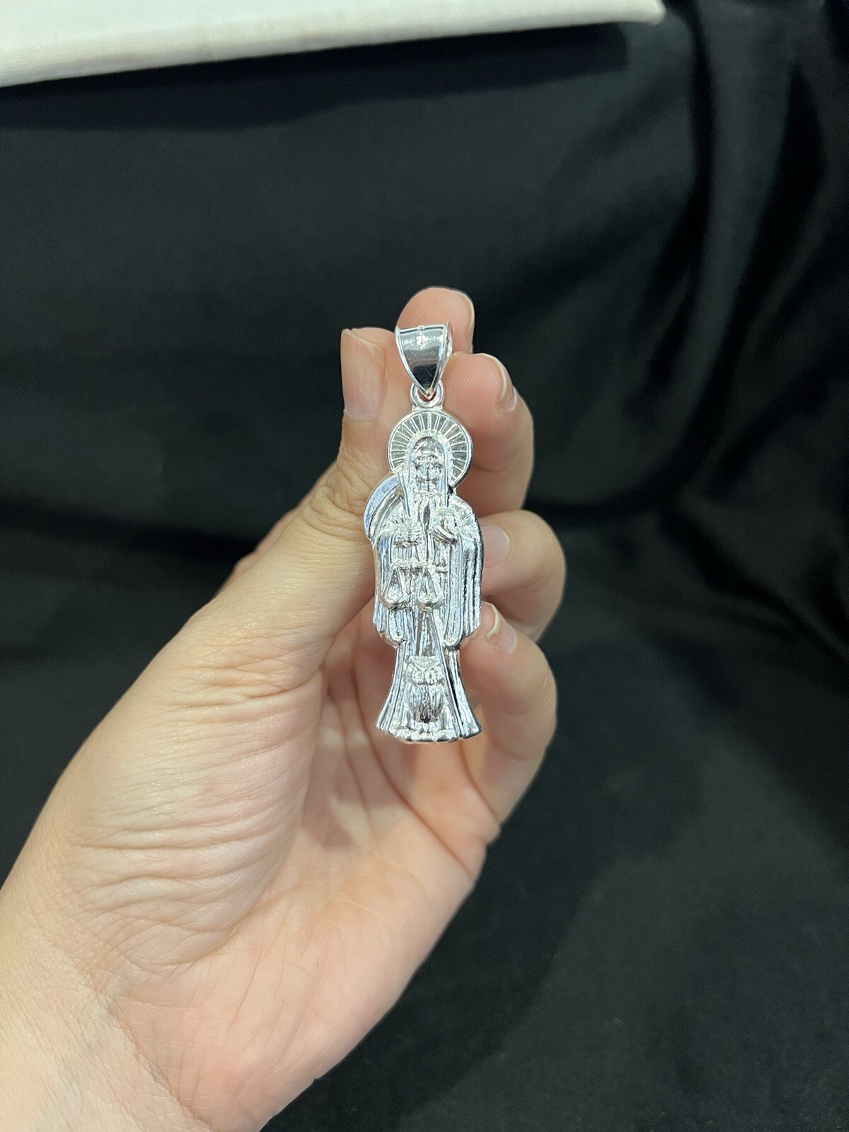 925 Sterling Silver Men’s Women’s Santa Muerte Grim Reaper Holy Death Pendant