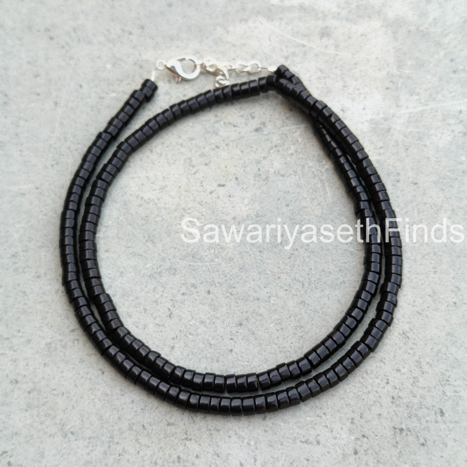 Black Tourmaline Tube Beads Necklace, Natural Gemstone, Minimalist Crystal Jewe