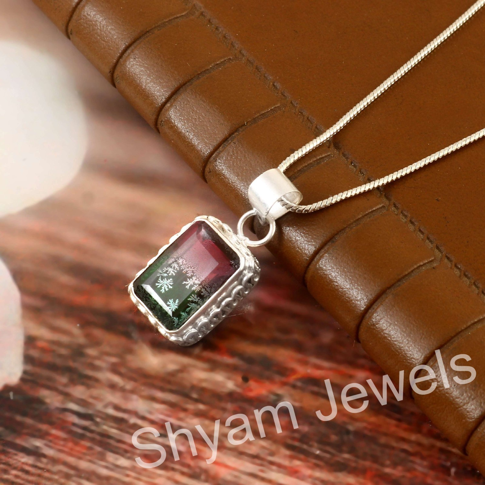 Sterling Silver Multi Tourmaline Gemstone Bezel Pendan With Chain Jewelry